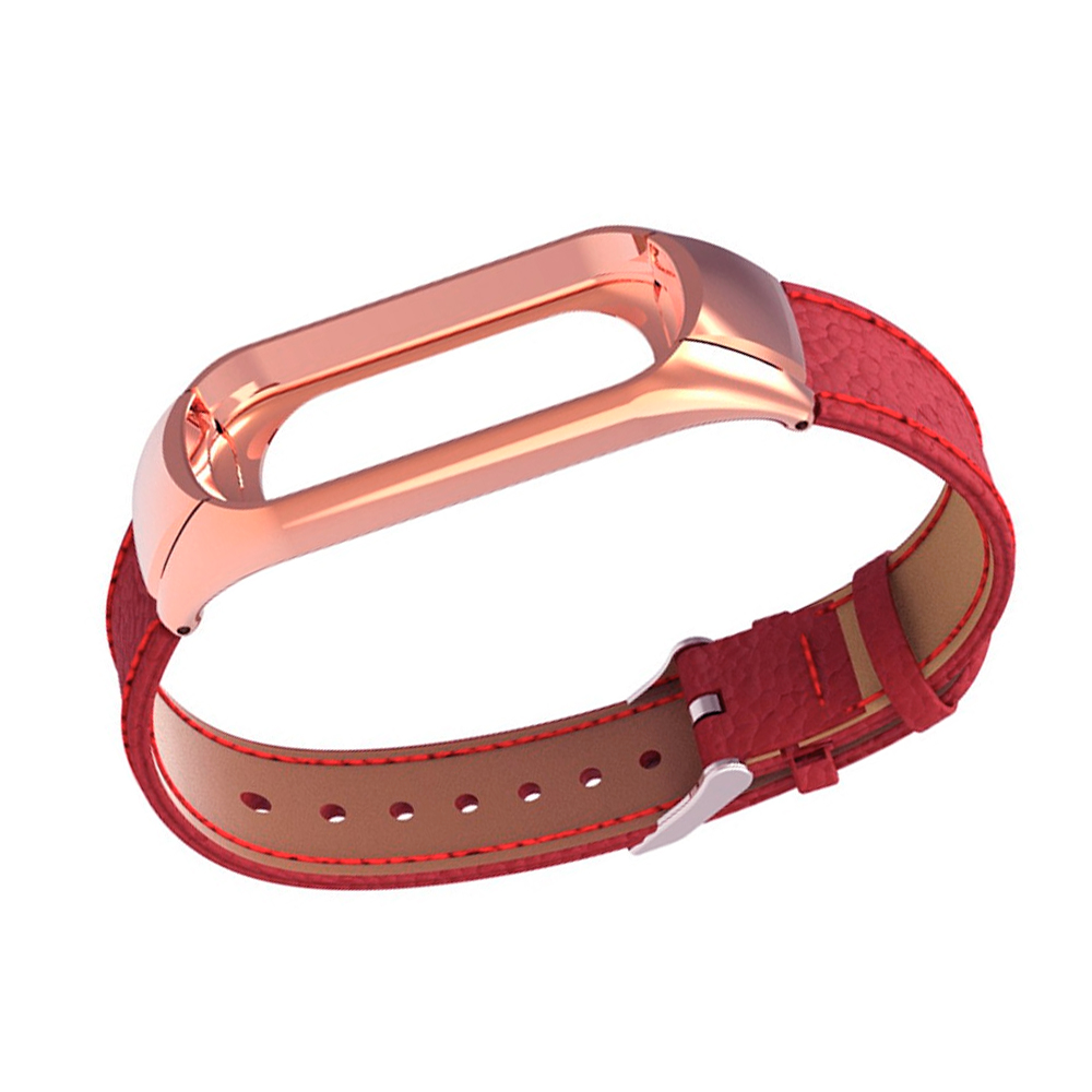 

Ремешок для браслета Xiaomi Mi Band 3 Leather Strap Red кожаный, красный