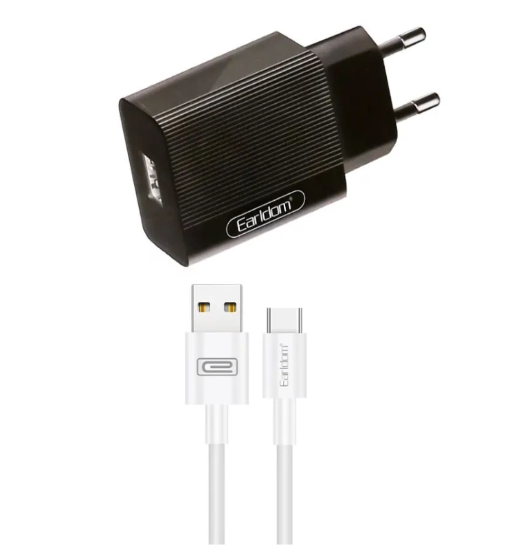 

Сетевое зарядное устройство Earldom ES-201C 1xUSB, 2.1A + кабель Type-C, 1м (черный)
