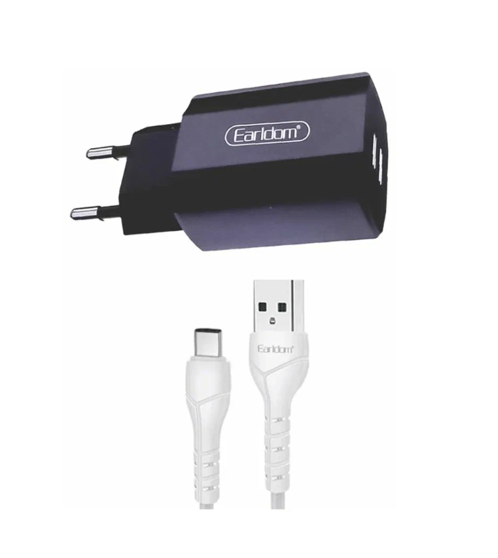 

Сетевое зарядное устройство Earldom ES-202C 2xUSB, 2.4A + кабель Type-C, 1м (черный)