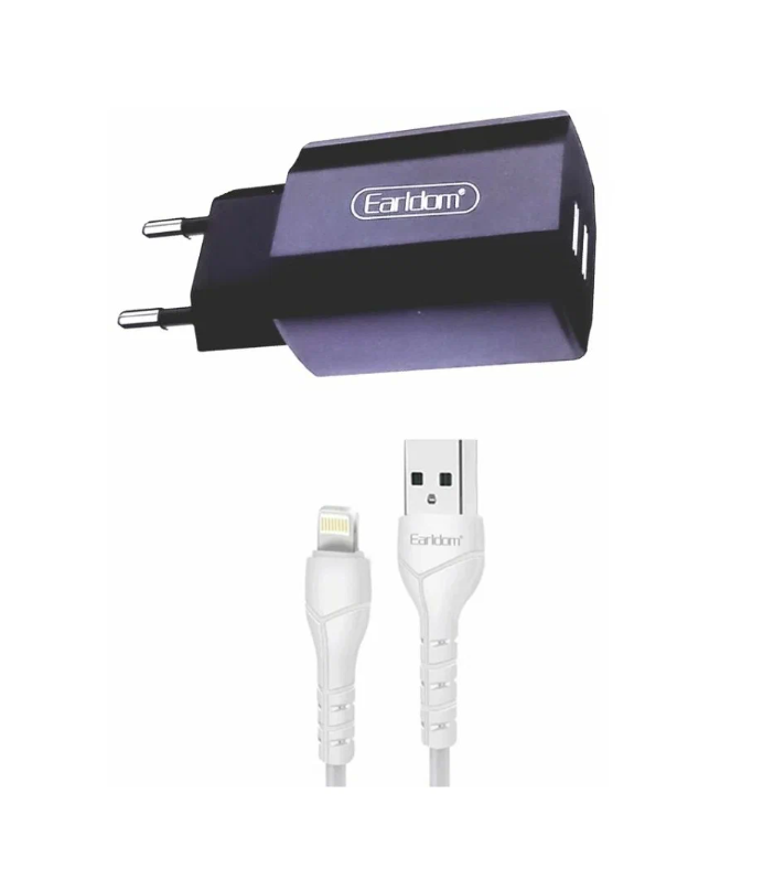 

Сетевое зарядное устройство Earldom ES-202I 2xUSB, 2.4A + кабель Lightning 8-pin, 1м