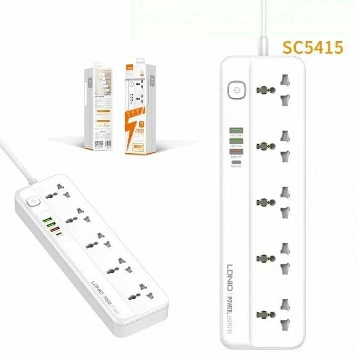 

Сетевой фильтр LDNIO SC5415, 5 розеток, с/з, 2А / 2500 Вт белый 2 м 272 мм 81 мм 34 мм 5 4, Г-5-662