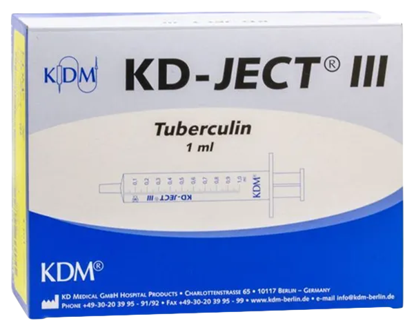 Шприц KDM, трехкомпонентный, туберкулиновый, c иглой 0,40x12 мм, 1 мл
