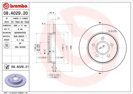 

Тормозной диск brembo для Ford C-Max 2007-, Focus II 2004- 08a02921