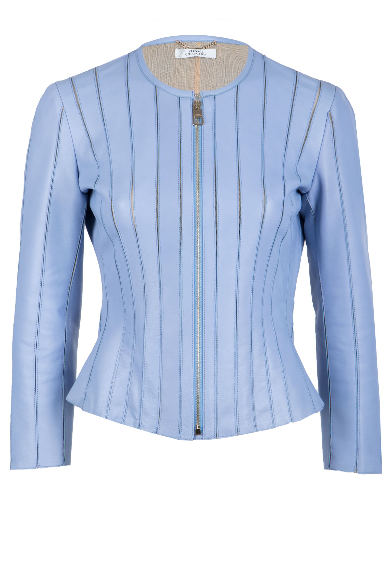 Кожаная куртка женская Versace Collection 106260 голубая 42 IT