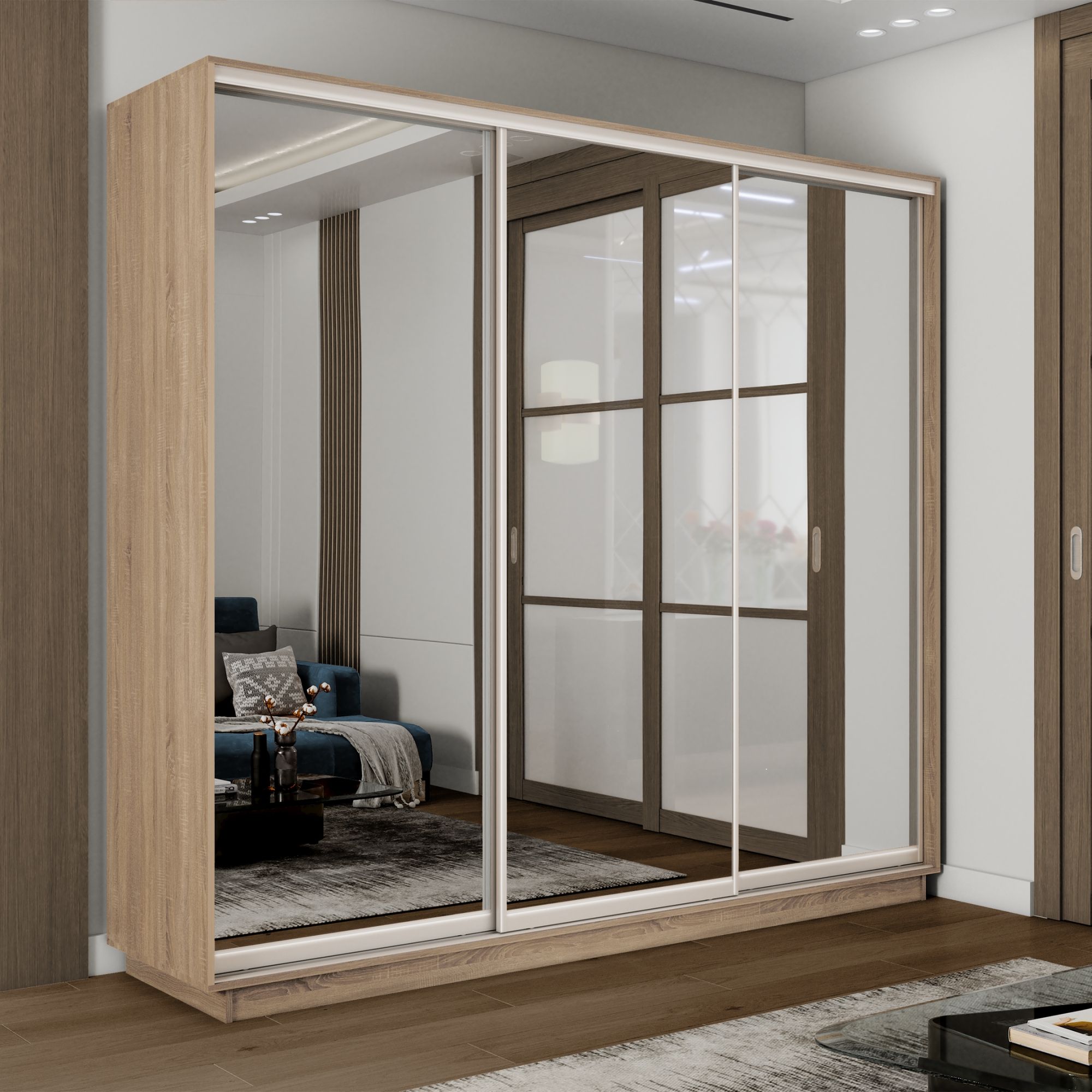 

Шкаф-купеЕ1 Экспресс зеркала 180х45х240, Сонома, Бежевый, Экспресс