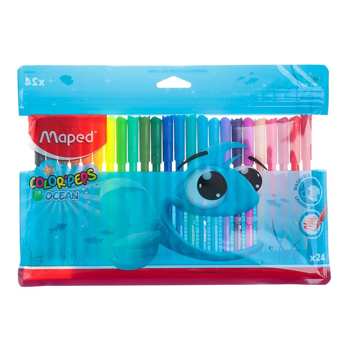 

Фломастеры 24 цвета, Maped Color Peps, суперсмываемые, заблокированный пишущий узел, европ, Разноцветный