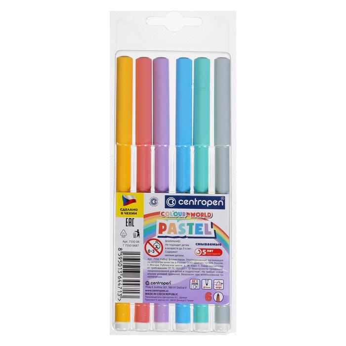 

Фломастеры 6 цветов Centropen 7550 TP Colour World Pastel, пастельные, блистер, европодвес