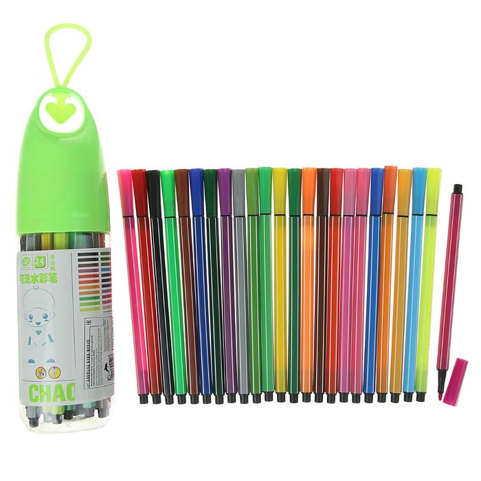 фото Фломастеры, 24 цвета, в пластиковом тубусе с ручкой, вентилируемый колпачок, микс nobrand
