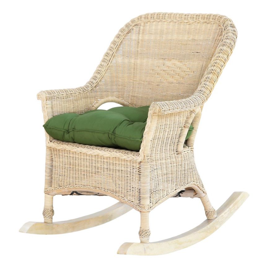 Кресло-качалка Rattan grand White Wash с подушками бело-зеленое 55 x 135 см