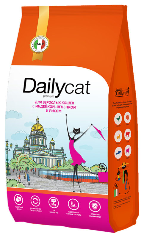 фото Сухой корм для кошек dailyсat casual line с индейкой, ягненком и рисом, 3 кг