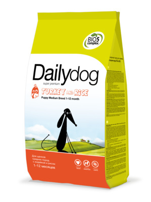фото Сухой корм для щенков dailydog для средних пород с индейкой и рисом, 12 кг