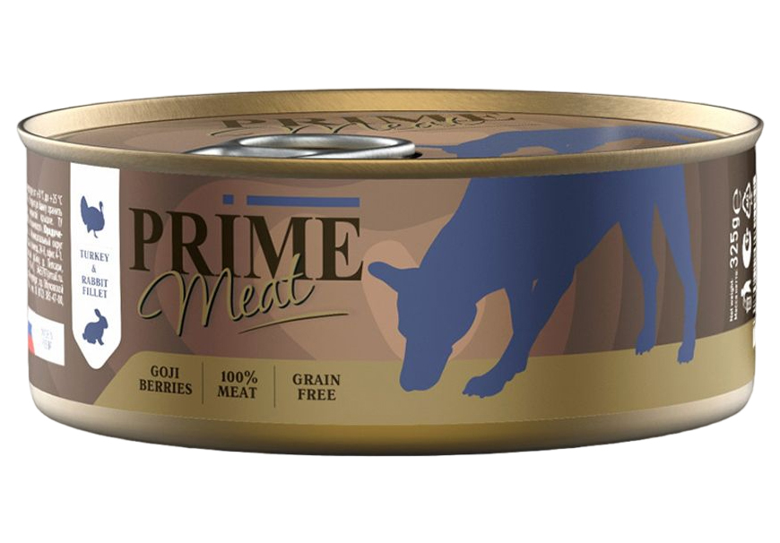 Корм влажный для собак Prime Meat индейка, кролик в желе, 12 шт по 325 г
