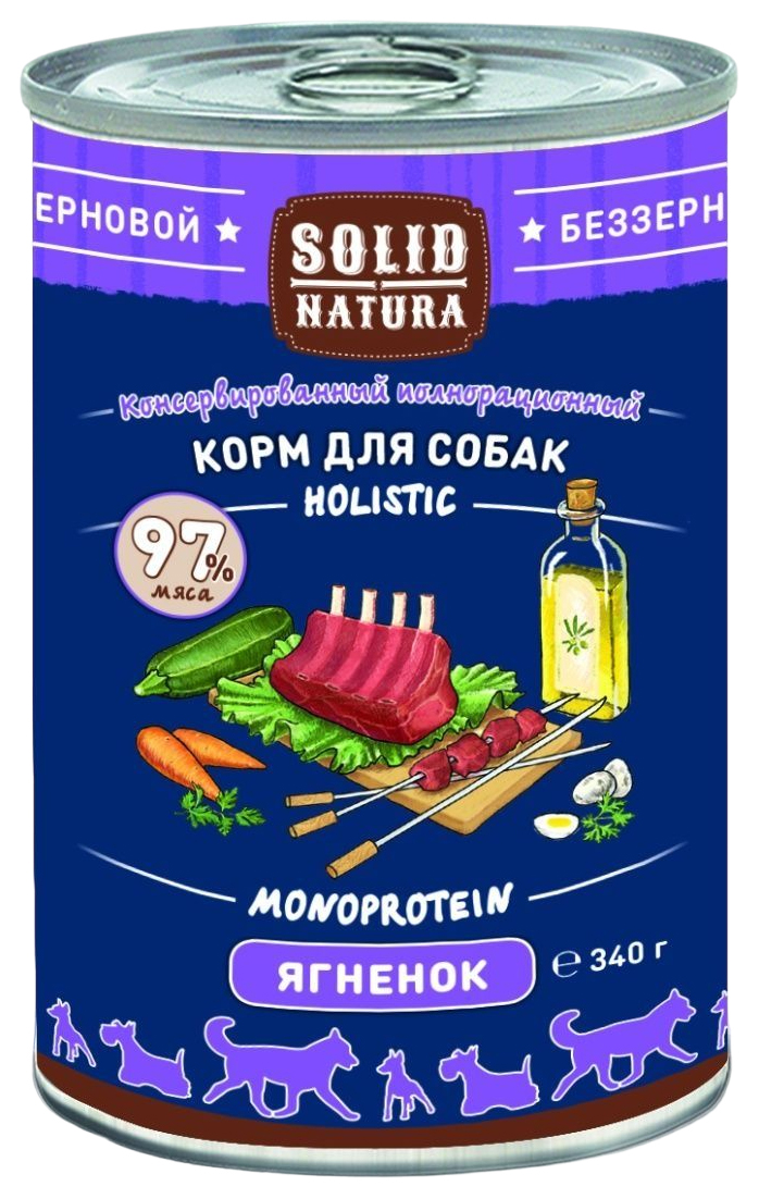 

Влажный корм для собак Solid Natura Holistic ягнёнок, 340 г