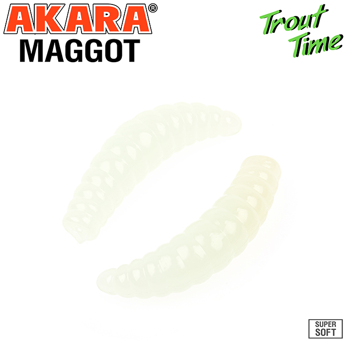 

Приманка силиконовая (мягкая) AKARA TROUT TIME MAGGOT чеснок (MG1/6-12-GR-F10/1,6"/12), Белый