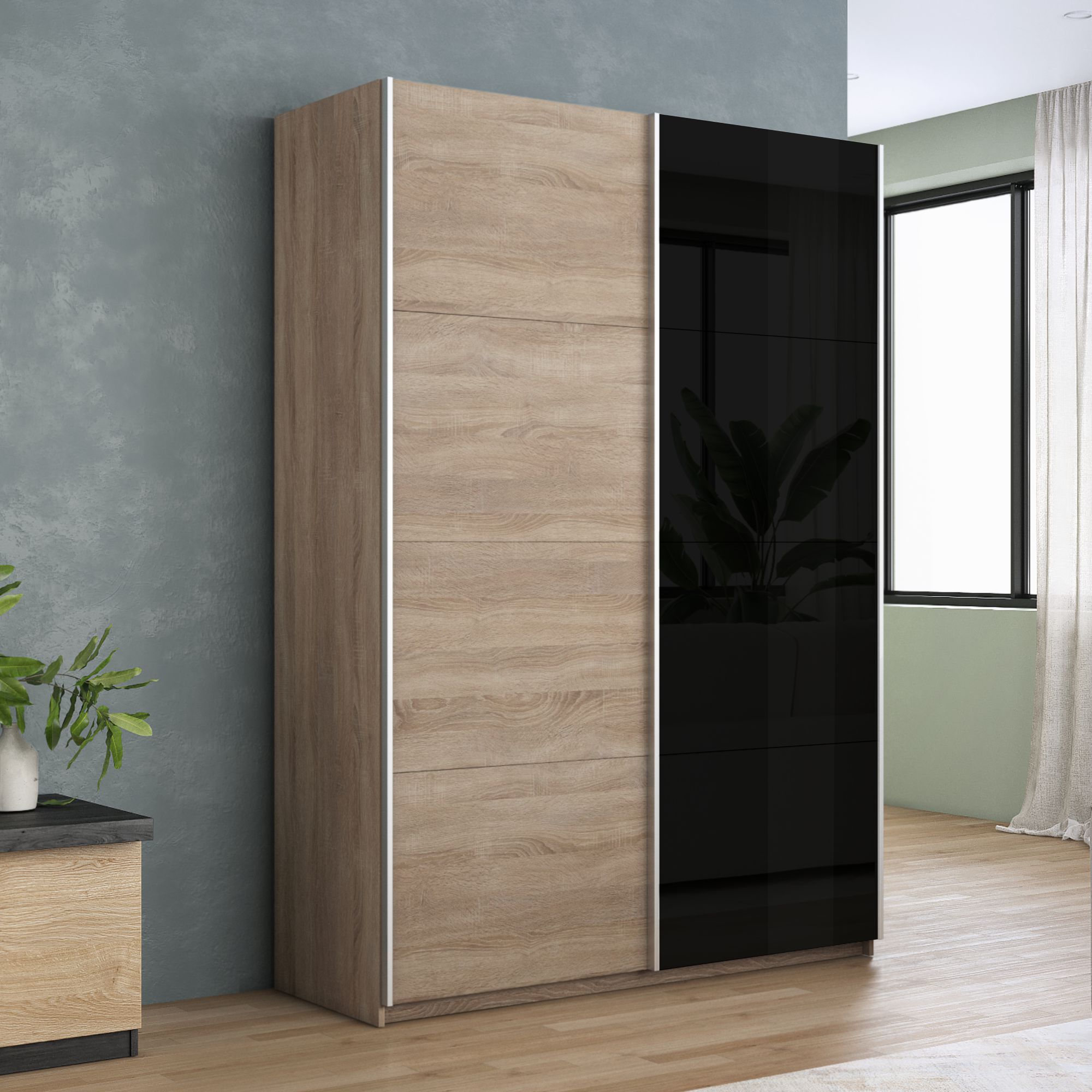 

Шкаф-купеЕ1 Прайм ДСП/Стекло черное/доводчики 160х57х230, Сонома, Коричневый
