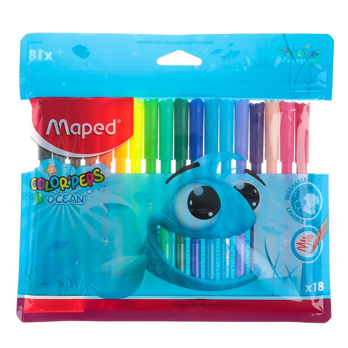 Фломастеры 18 цветов, Maped Color Peps Ocean, смываемые, европодвес