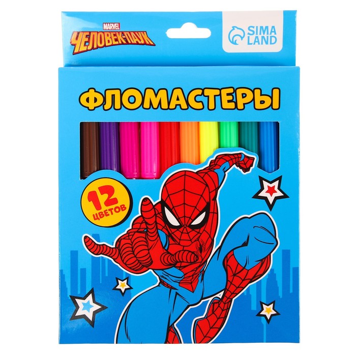

Фломастеры, 12 цветов, в картонной коробке, Человек-паук, Разноцветный, Человек-паук