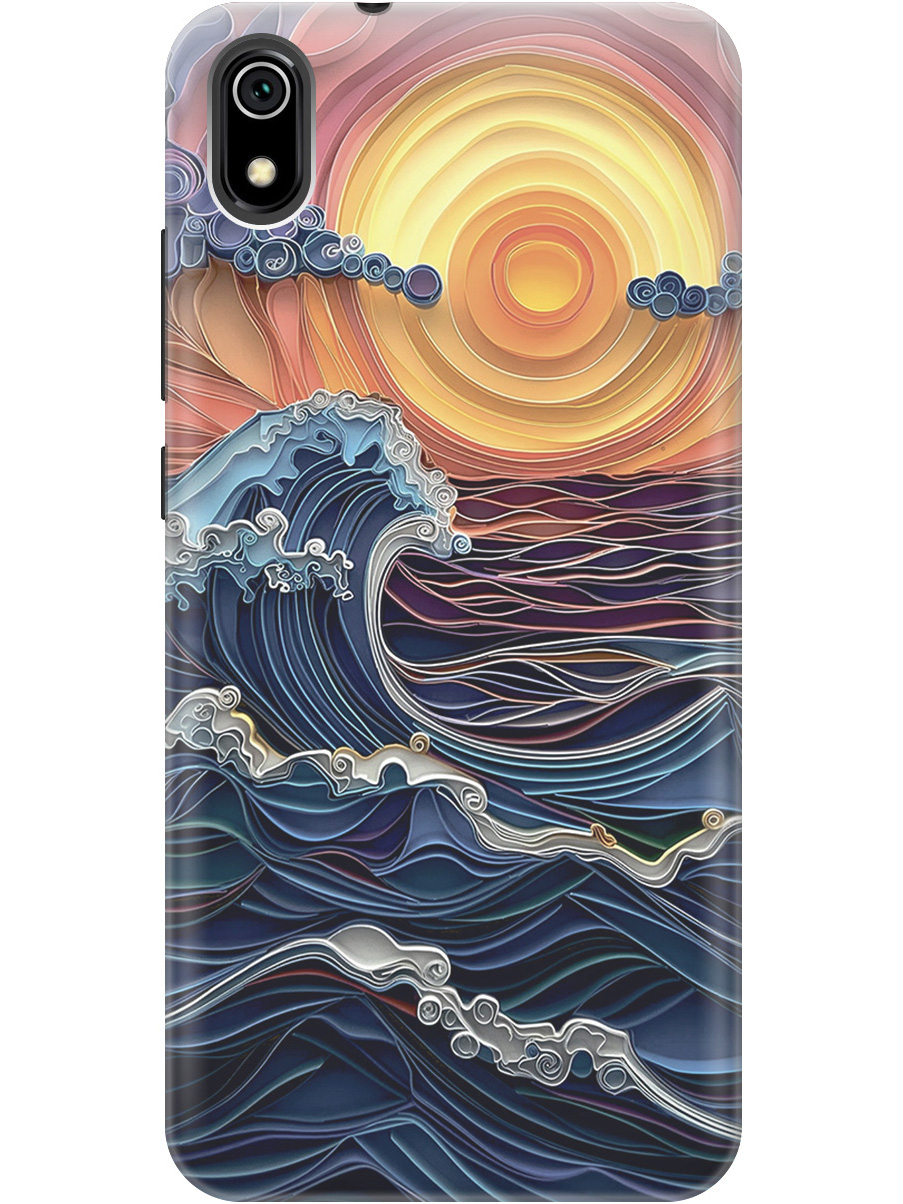 

Силиконовый чехол на Xiaomi Redmi 7A с принтом "Волны на закате", 721424810