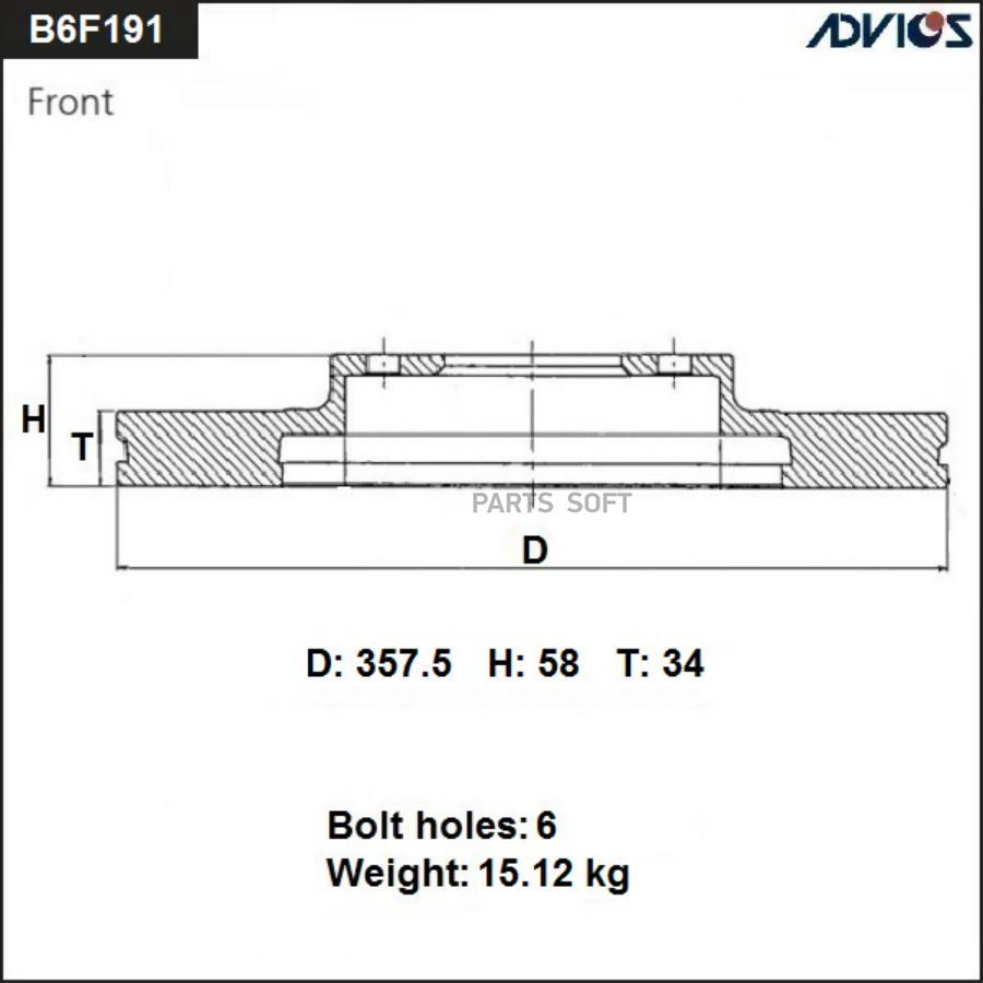 

Диск Торм. Пер. Nissan Patrol Y62 (10-) ADVICS арт. B6F191B