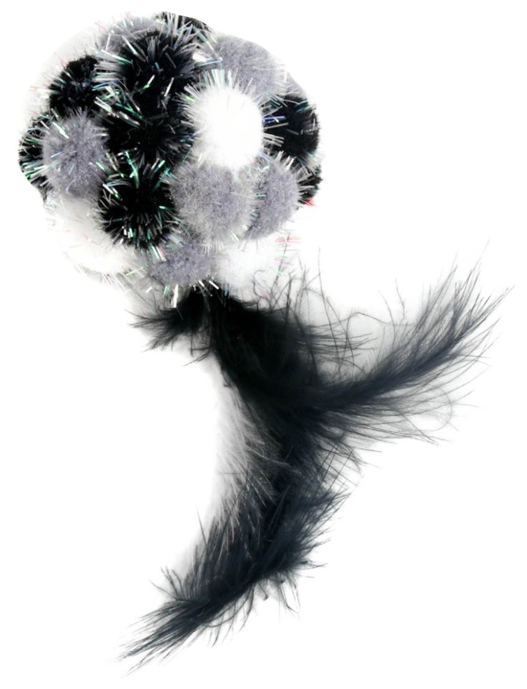 Игрушка для кошек Petpark мяч Пон-Пон с перьями, серый, 24 см
