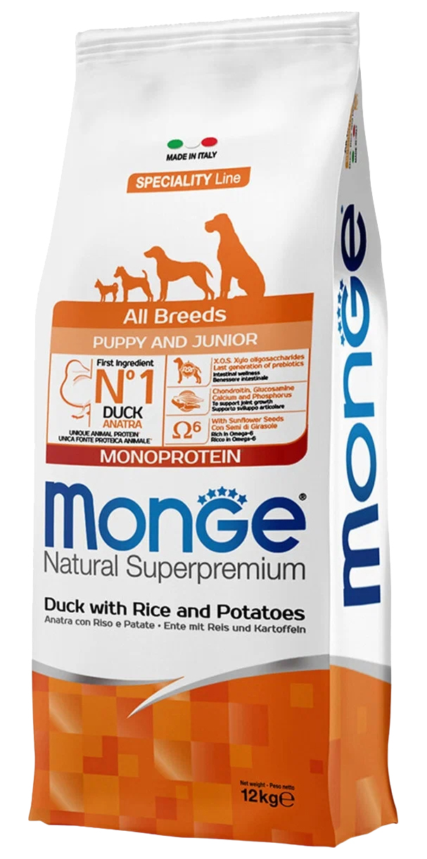 Сухой корм для собак Monge Dog Speciality Line Monoprotein, утка, рис и картофель, 12 кг