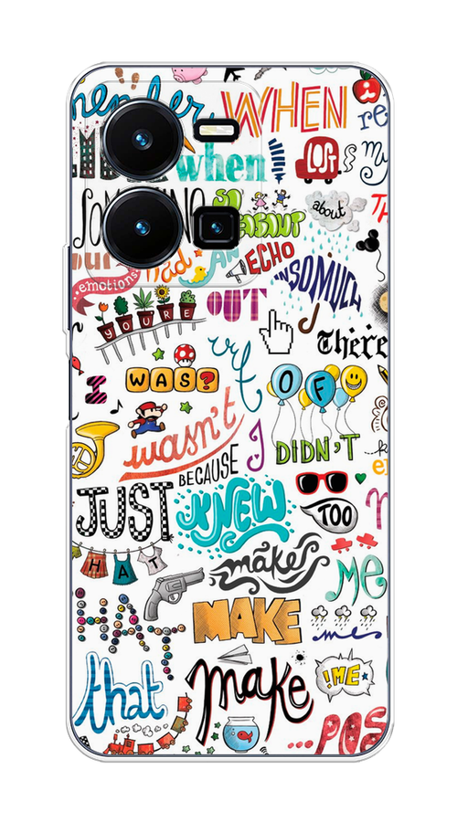 

Чехол на Vivo Y35 4G "Много надписей", Белый;серый;голубой, 267250-1