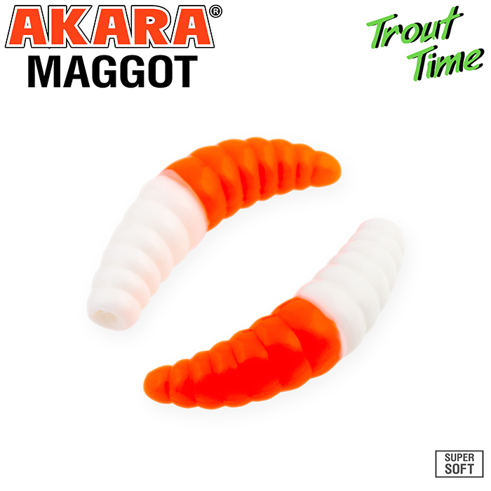 

Приманка силиконовая (мягкая) AKARA TROUT TIME MAGGOT сыр (MG1/6-436-CH-F10/1,6"/436), Белый;оранжевый