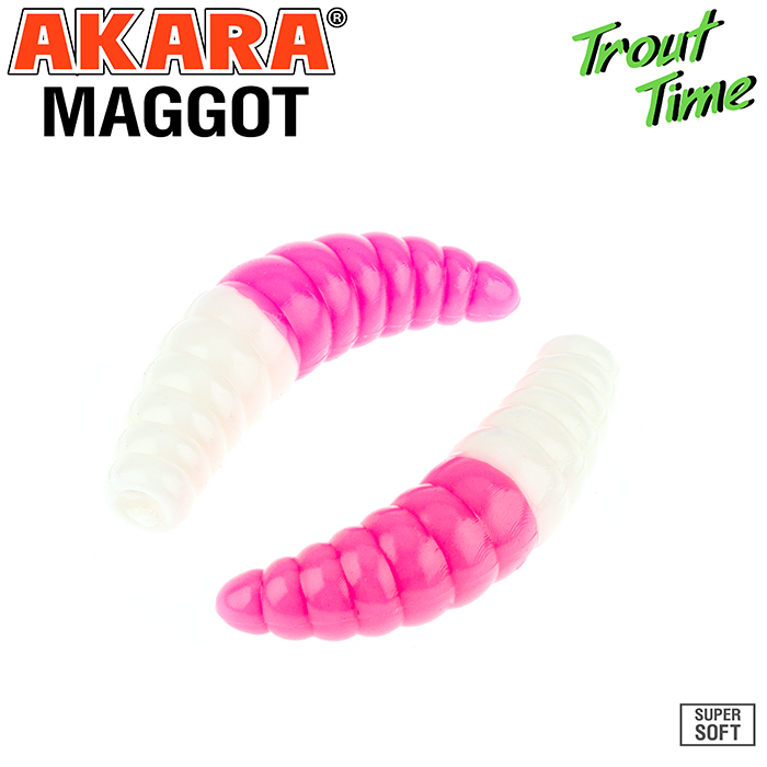 

Приманка силиконовая (мягкая) AKARA TROUT TIME MAGGOT сыр (MG1/6-457-CH-F10/1,6"/457), Белый;розовый