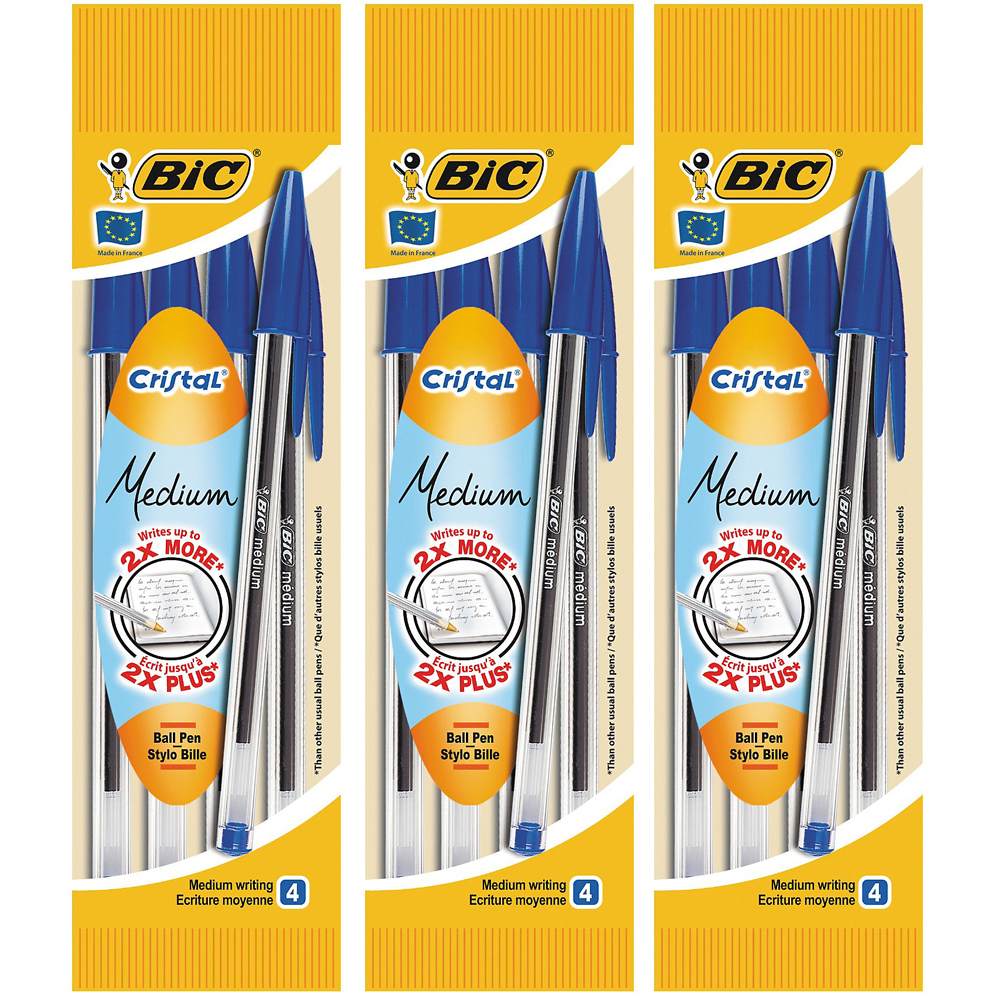 

Ручка BIC Кристал, средняя линия, синий, 4 шт, 3 упаковки