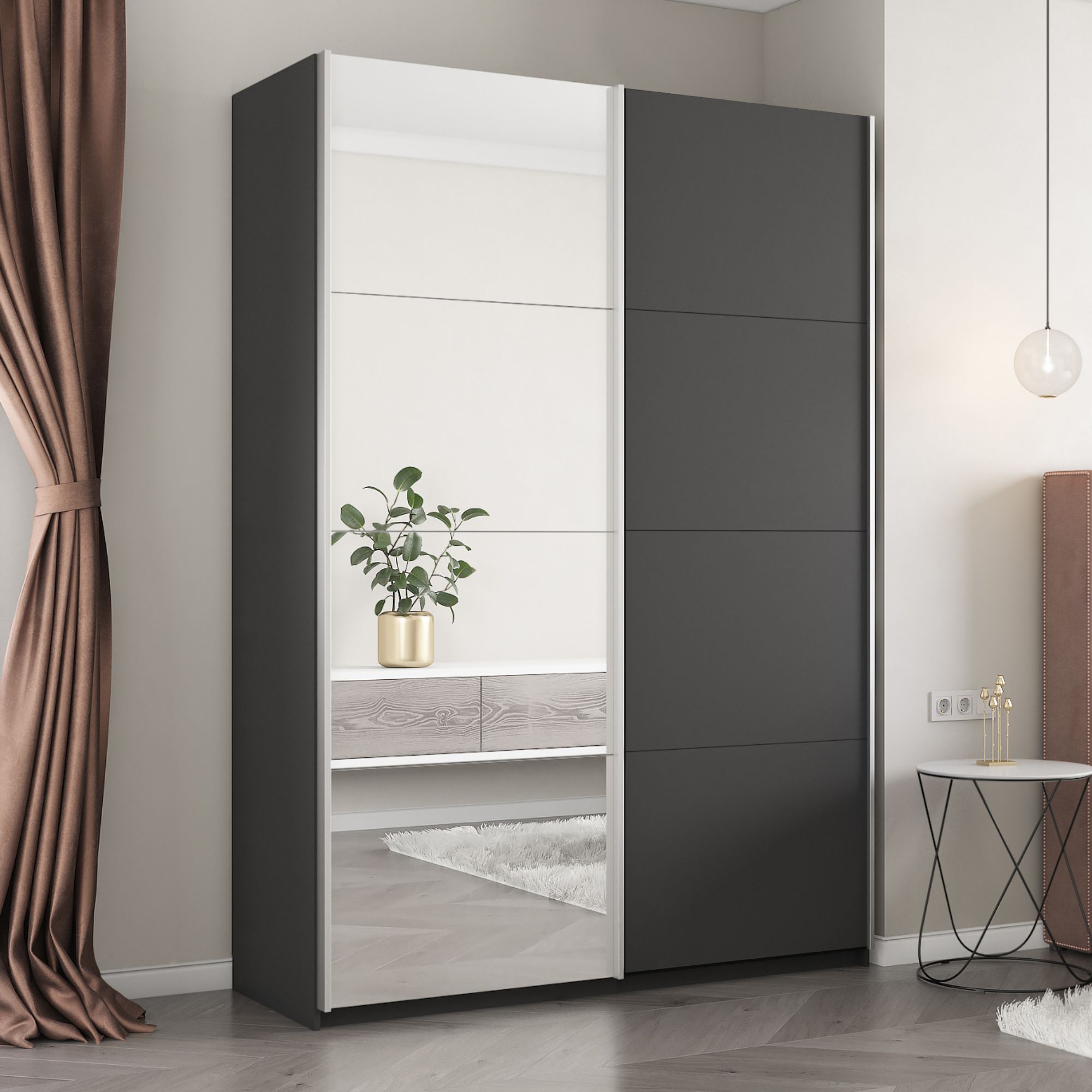 

Шкаф-купеЕ1 Прайм ДСП/Зеркало/доводчики 160х57х230, Серый диамант