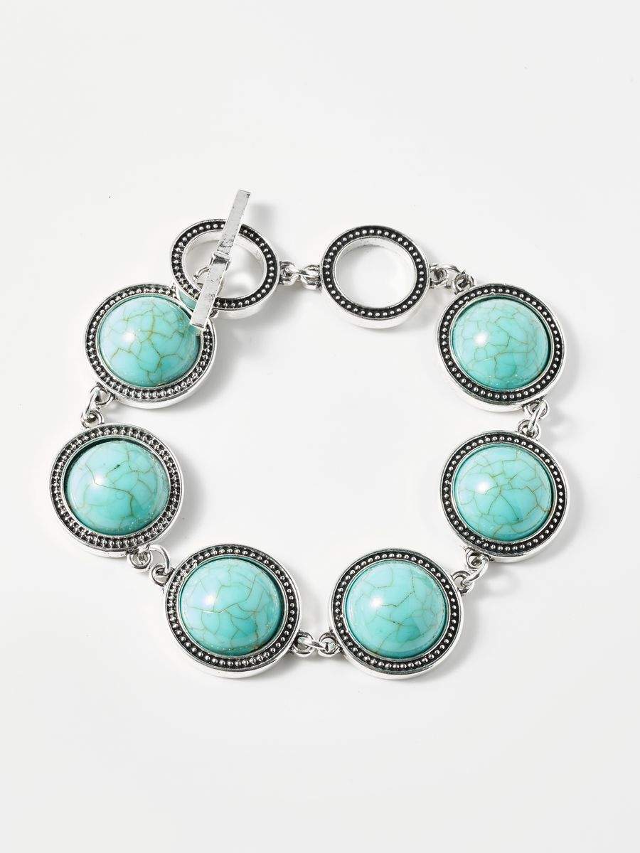 

Браслет из латуни р.17 SHINE & BEAUTY BWK00006-BL, бирюза искусственная, BWK00006-BL