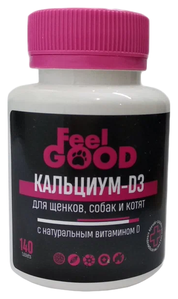 фото Кальциум-d3 feelgood, с натуральным витамином d, для щенков, собак и котят, 140 таб