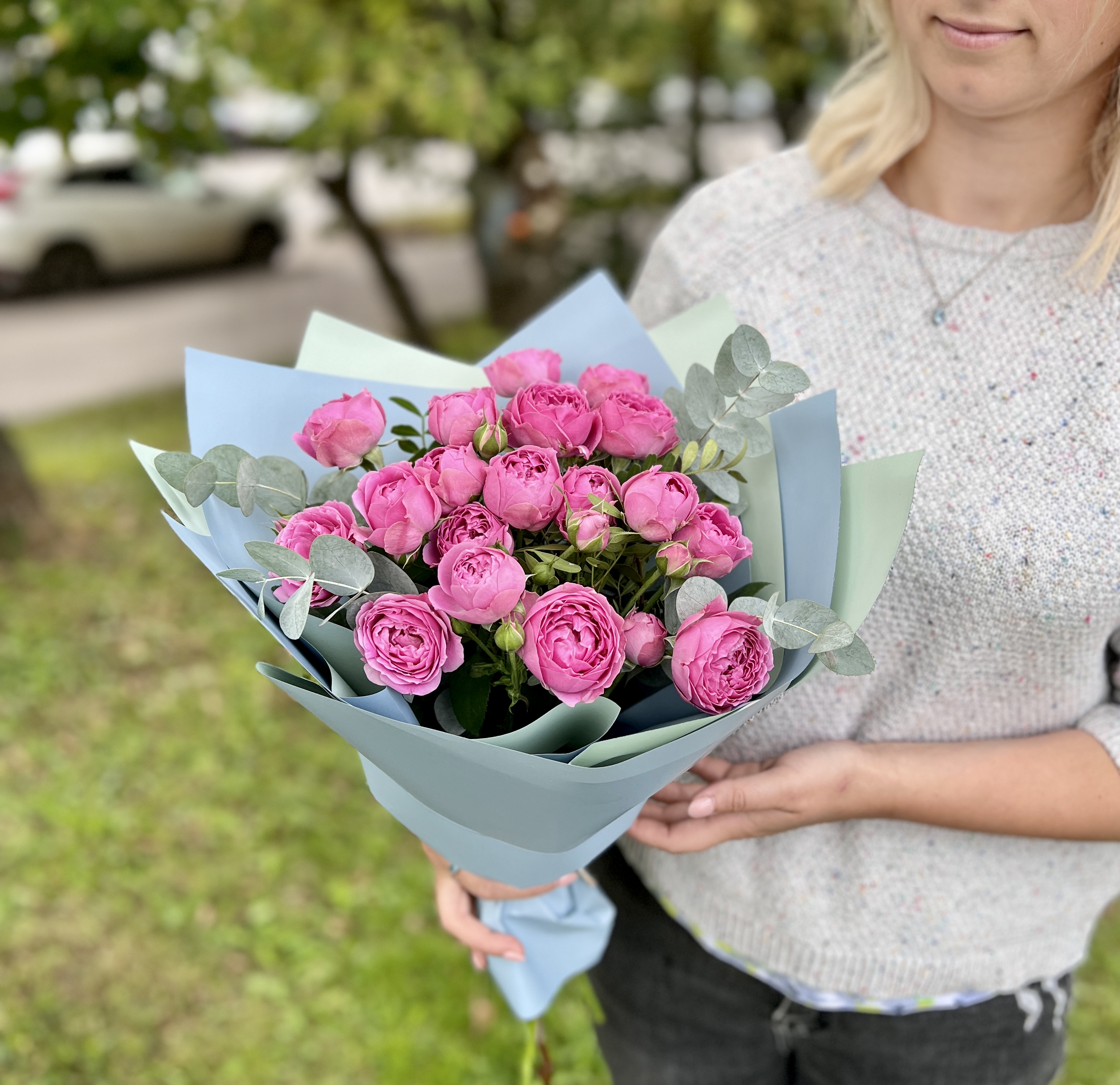 

Букет свежих кустовых роз, ОкЦветОк, Kust5Lim1, для нее, 5шт., 45см