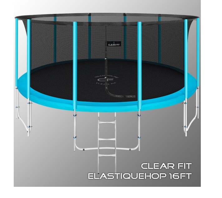 фото Батут clear fit elastiquehop с сеткой и лестницей 487 см, blue