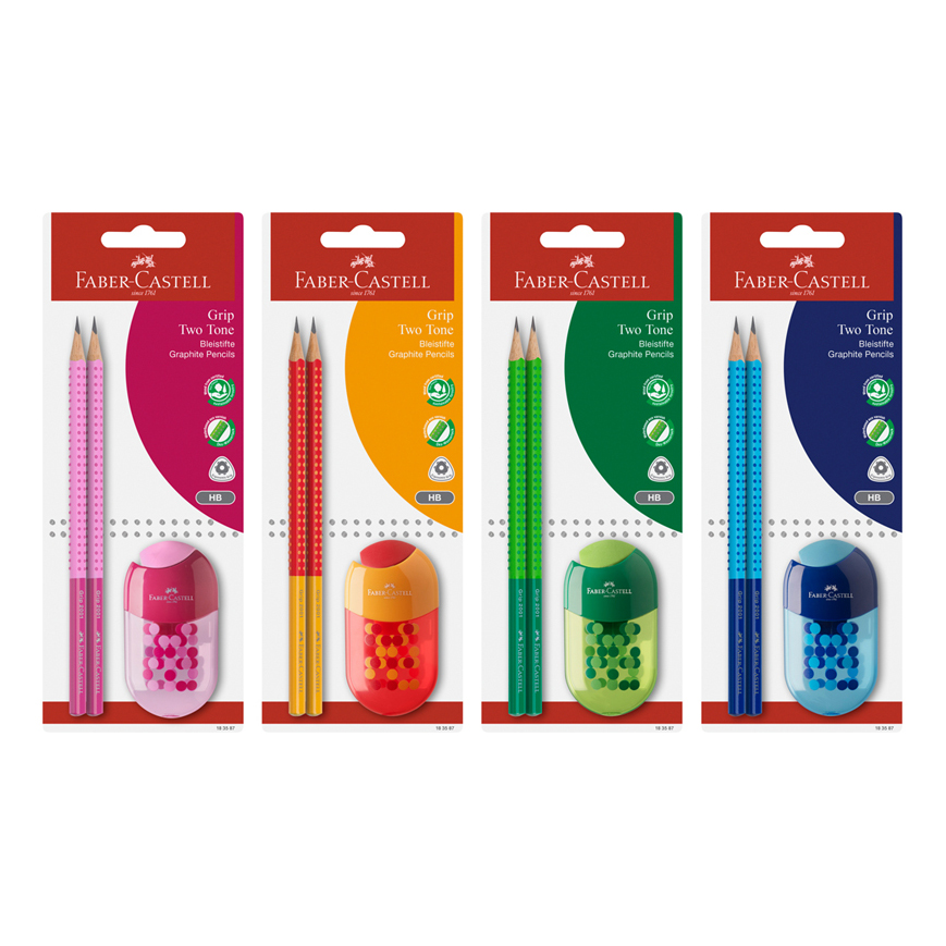 

Карандаши простые чернографитные Faber-Castell HB 2 шт с точилкой-ластиком в ассортименте