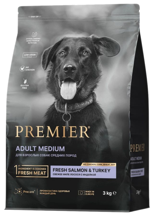 Сухой корм для собак PREMIER Salmon Turkey Medium с лососем 3 кг