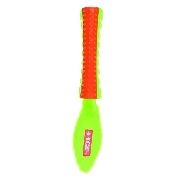 Игрушка для собак M-Pets палка-пищалка с хвостом, оранжевая, зеленая