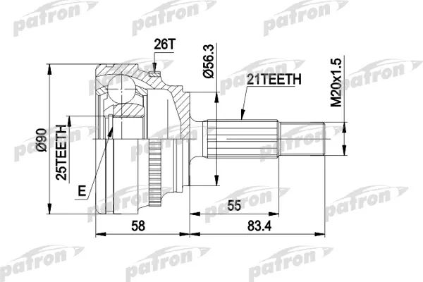 

ШРУС наружн к-кт 21x56.2x25 ABS:26T RENAULT: CLIO I 90 - 98 PATRON PCV1285