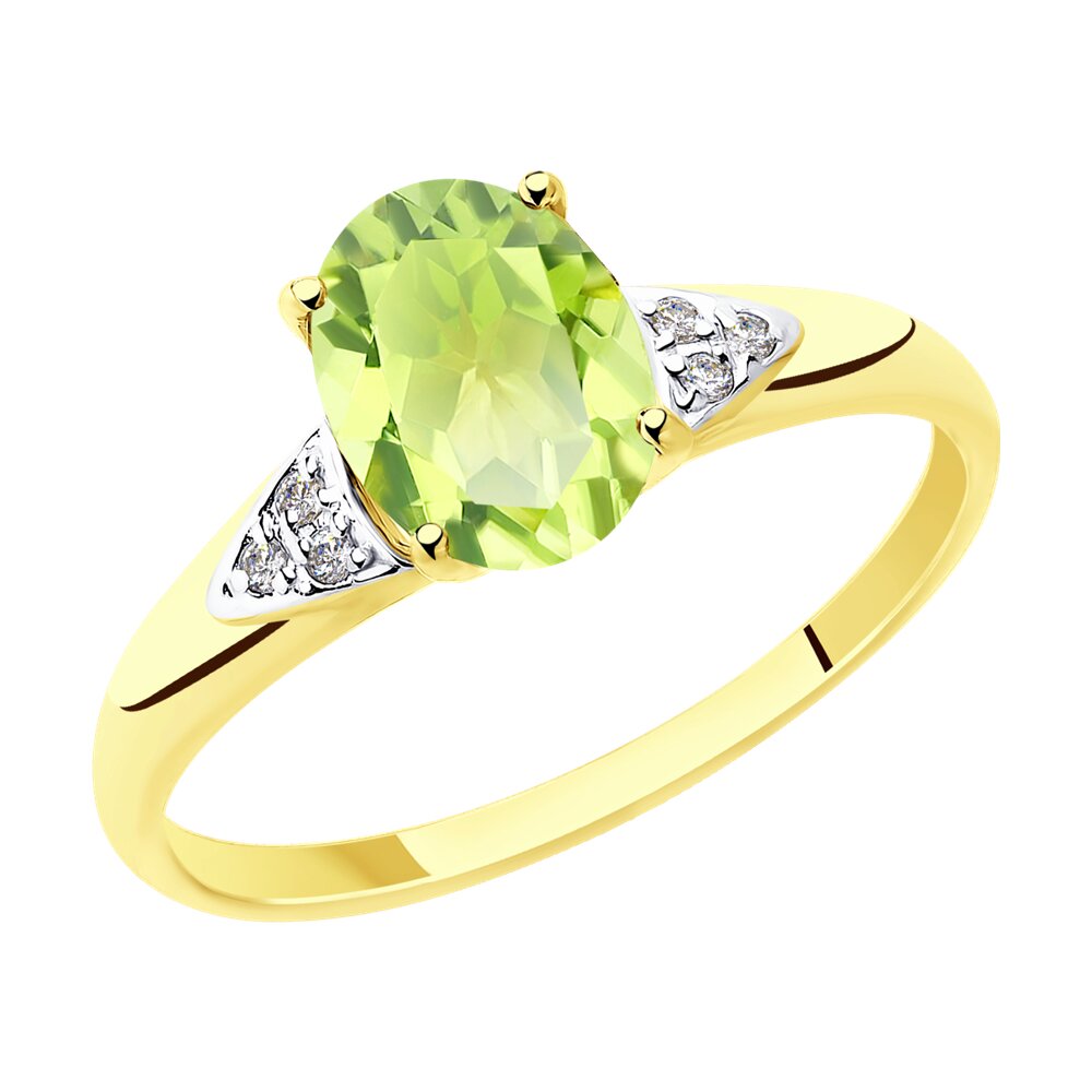 

Кольцо из золота р.  Diamant 53-310-00216-3, фианит\хризолит, 53-310-00216-3
