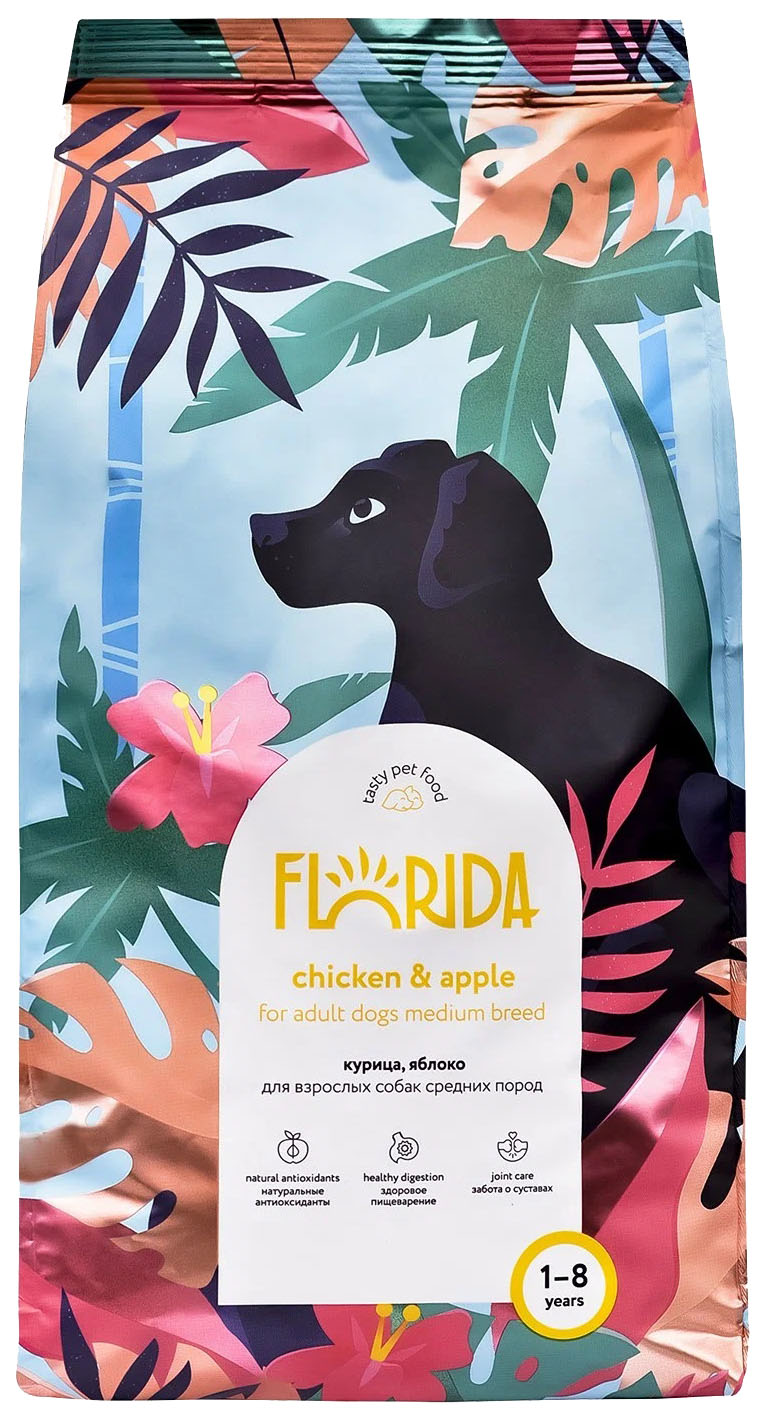 

Сухой корм для собак Florida, для средних пород, с курицей и яблоком, 3 кг