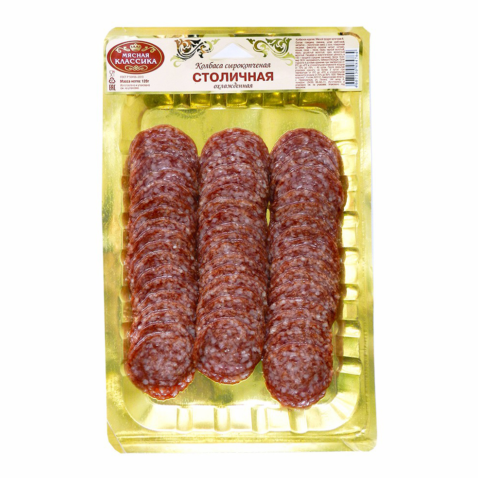 

Колбаса Мясная классика Столичная сырокопченая нарезка 120 г
