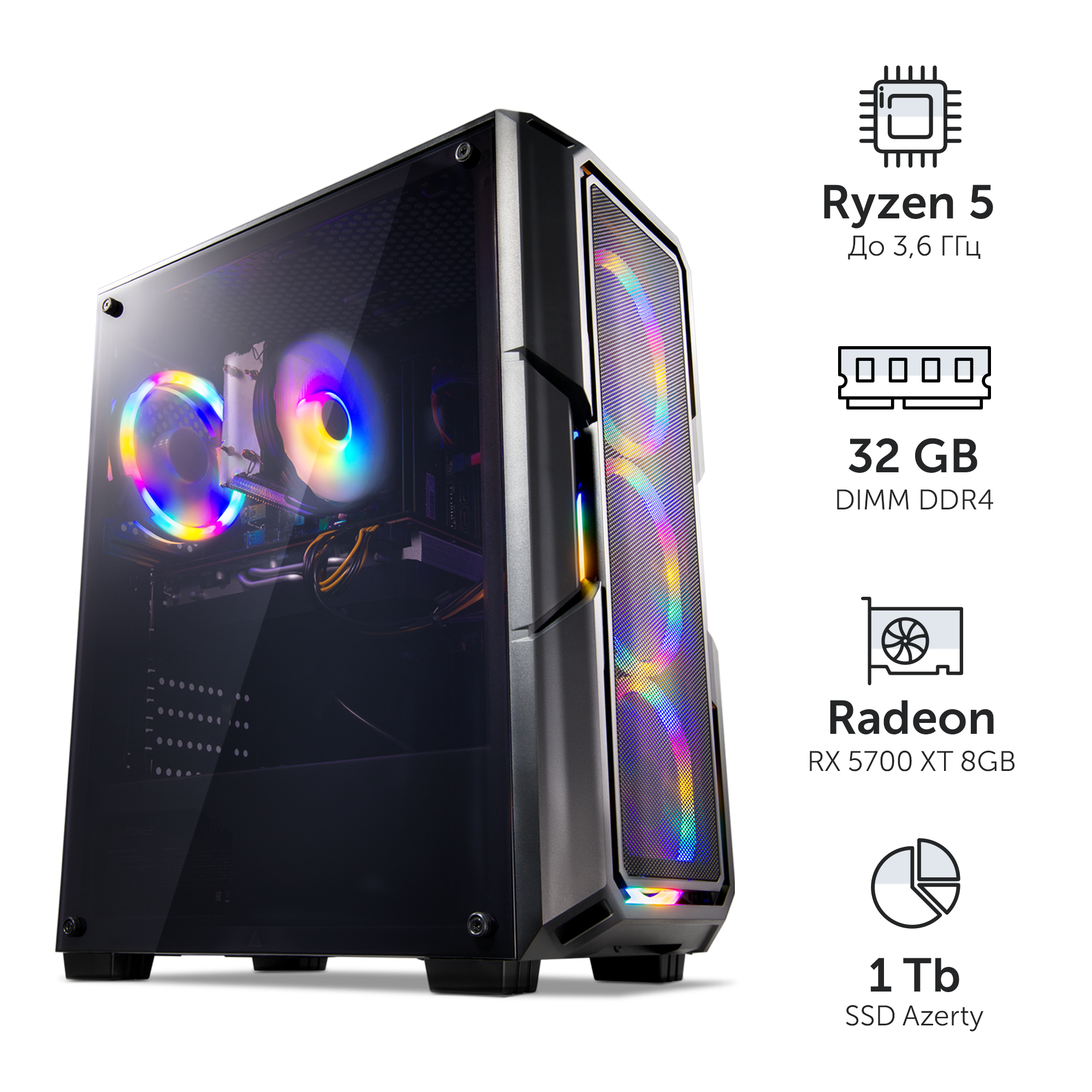 

Компьютер игровой AZ-0109 (AMD Ryzen5 1600 6x3.2GHz, 32Gb DDR4, 1024Gb SSD, RX5700XT), AZ-0109