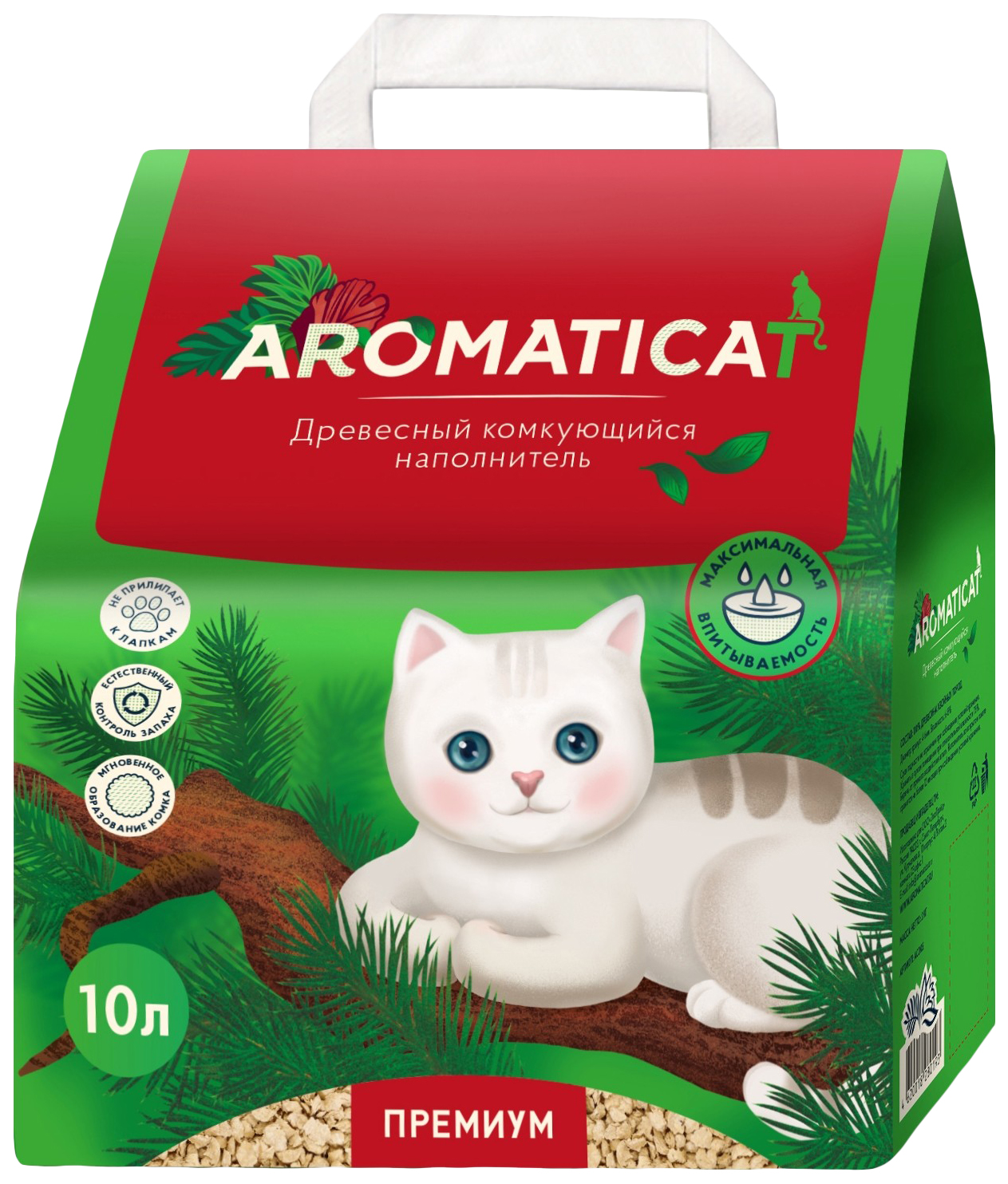 Впитывающий наполнитель Aromaticat Premium древесный, 10 л, 4 шт