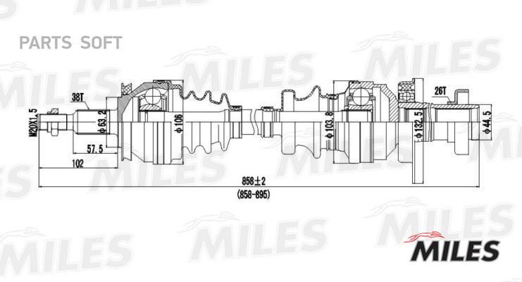 

MILES GC02144 Привод в сборе передний правый VW T5 1.9TDI-2.0 03- (GKN 304500) GC02144