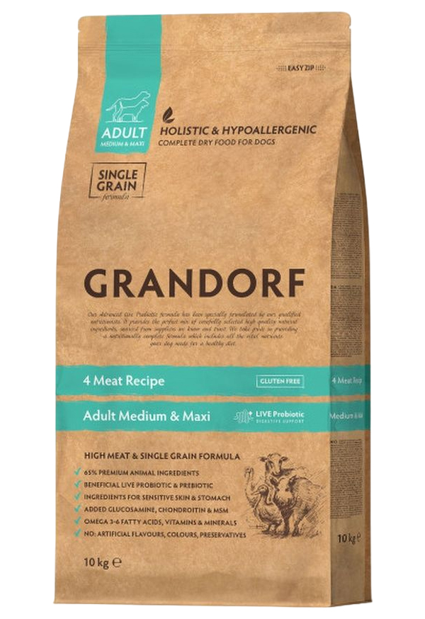 Сухой корм для собак Grandorf Single Grain Adult Medium & Maxi 4 вида мяса, 10 кг