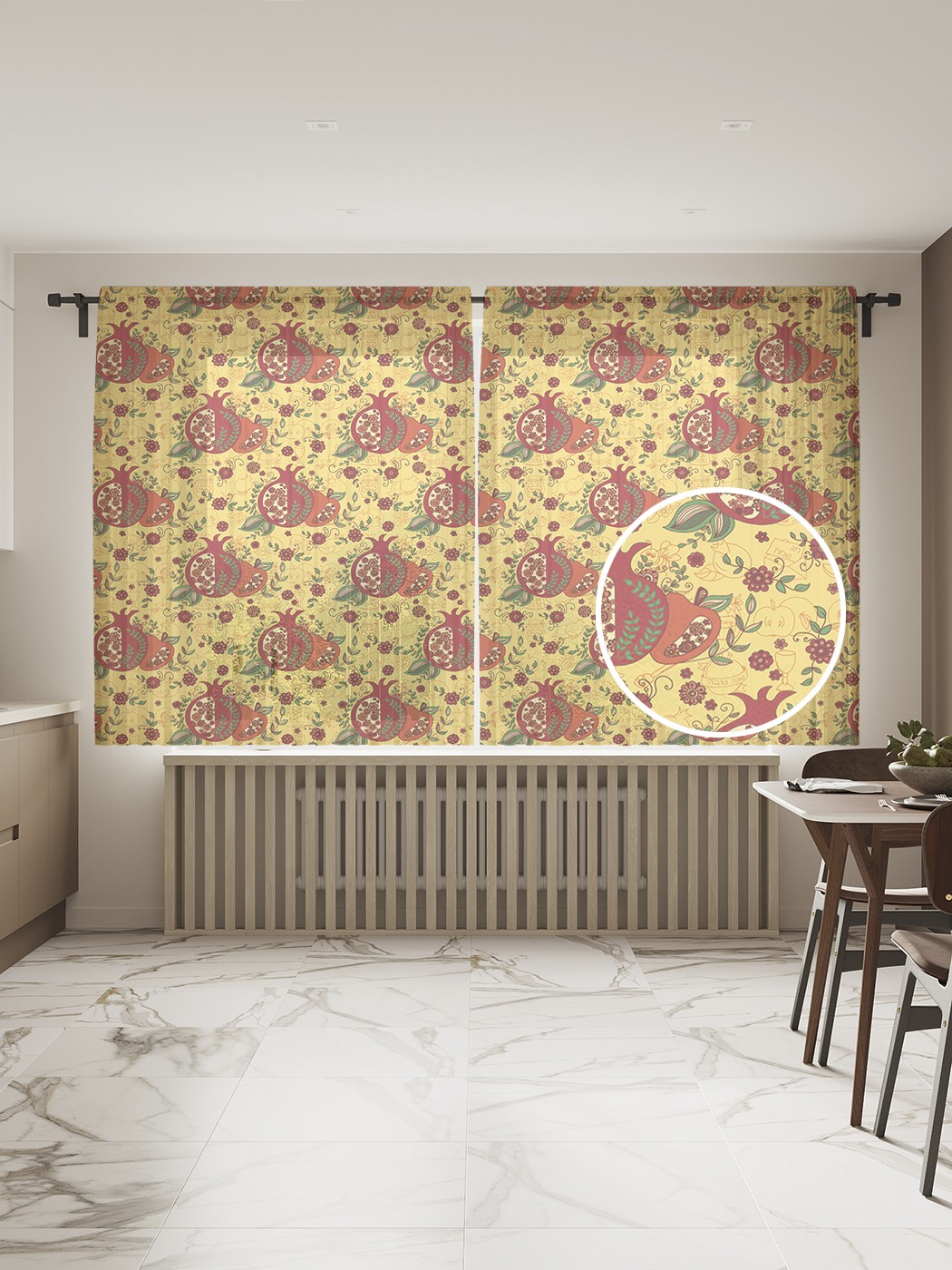 

Фототюль JoyArty "Гранат и яблоко", 145x180 см (2 полотна со шторной лентой + 50 крючков), Гранат и яблоко