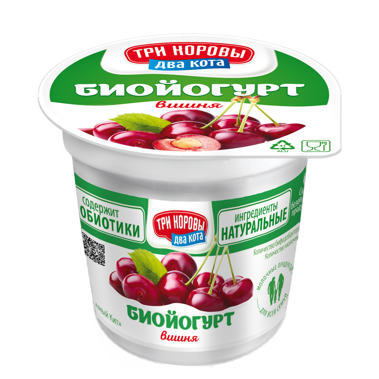 

Биойогурт Три коровы два кота с фруктово-ягодным наполнителем вишня 4,5% бзмж 125 г