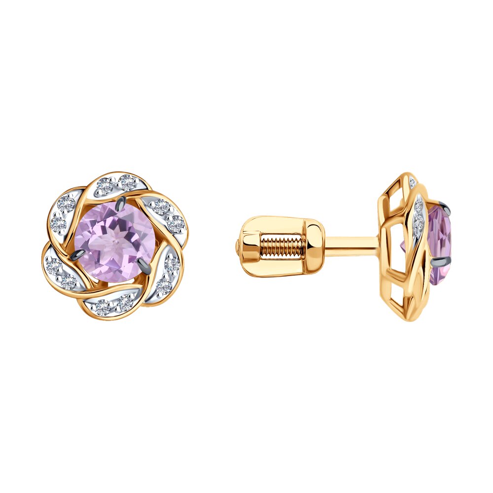 

Серьги из красного золота с фианитом/аметистом Diamant 51-322-01746-4, 51-322-01746-4