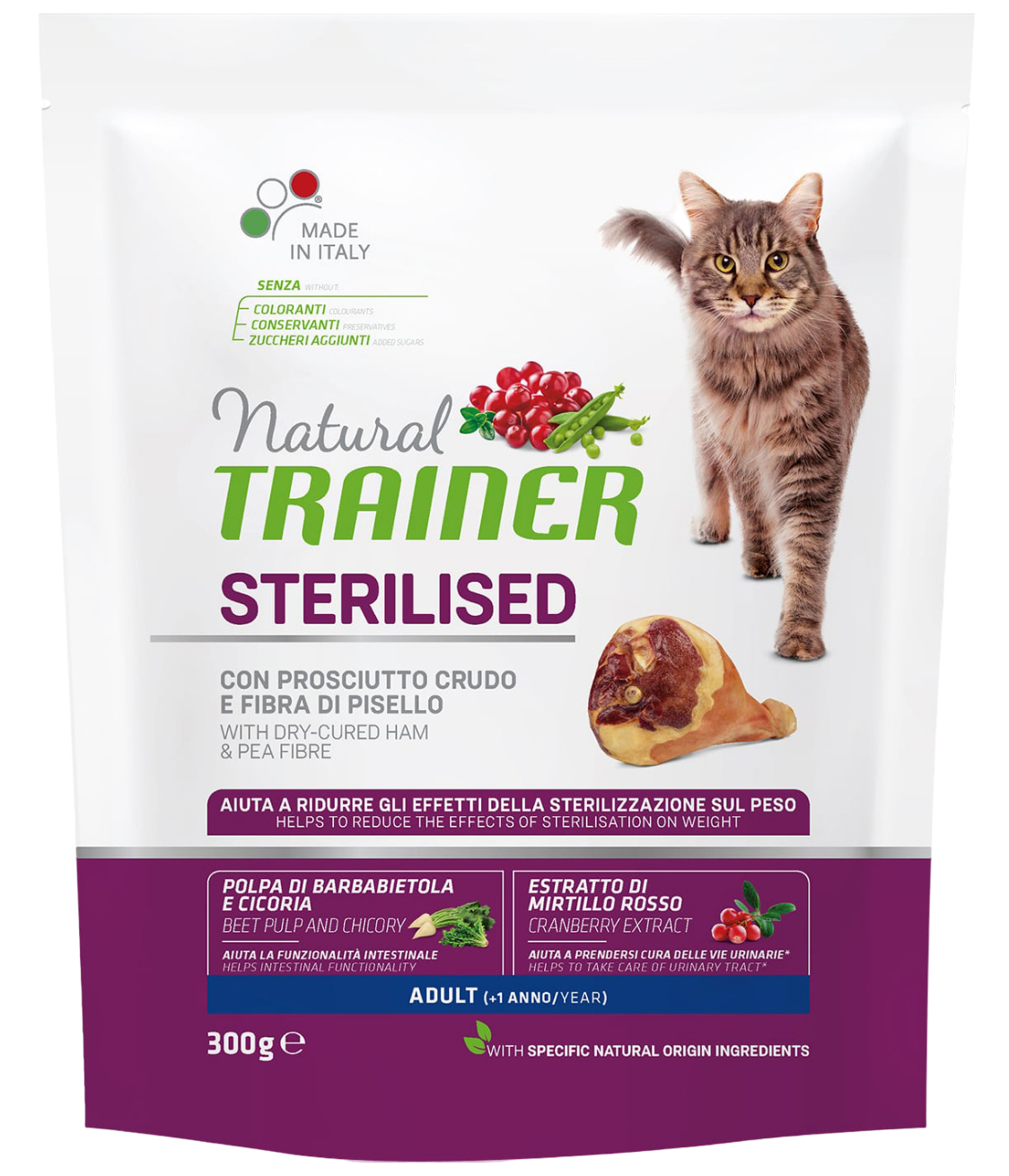 

TRAINER TRAINER NATURAL ADULT CAT STERILISED DRY-CURED HAM & PEA FIBRE для взрослых кастри