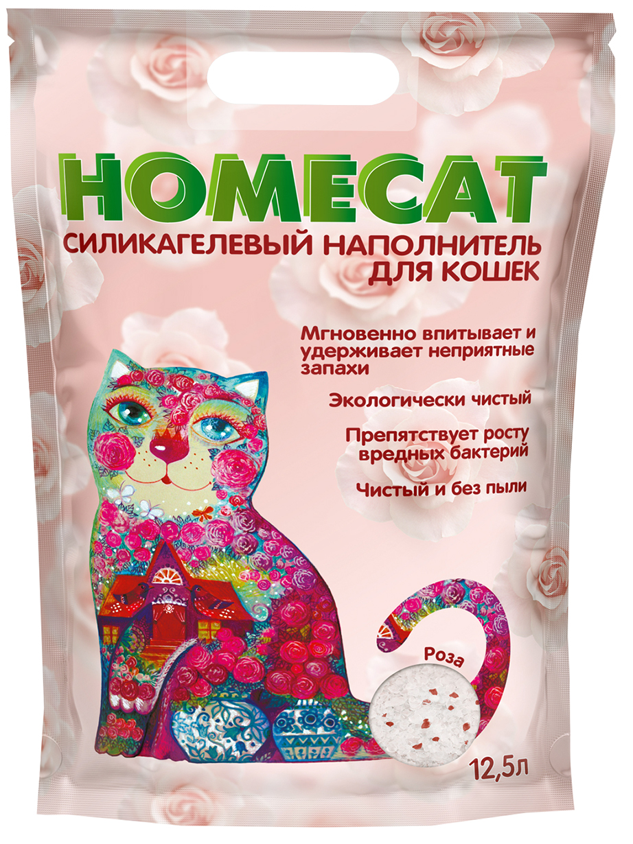 Наполнитель для туалета кошек Homecat Роза силикагелевый, 4 шт по 12,5 л